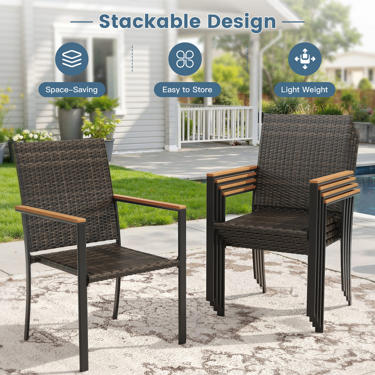 Vicllax 11 Pieces Outdoor Dining Set, 60"Round Table and 10 Stackable Armchairs