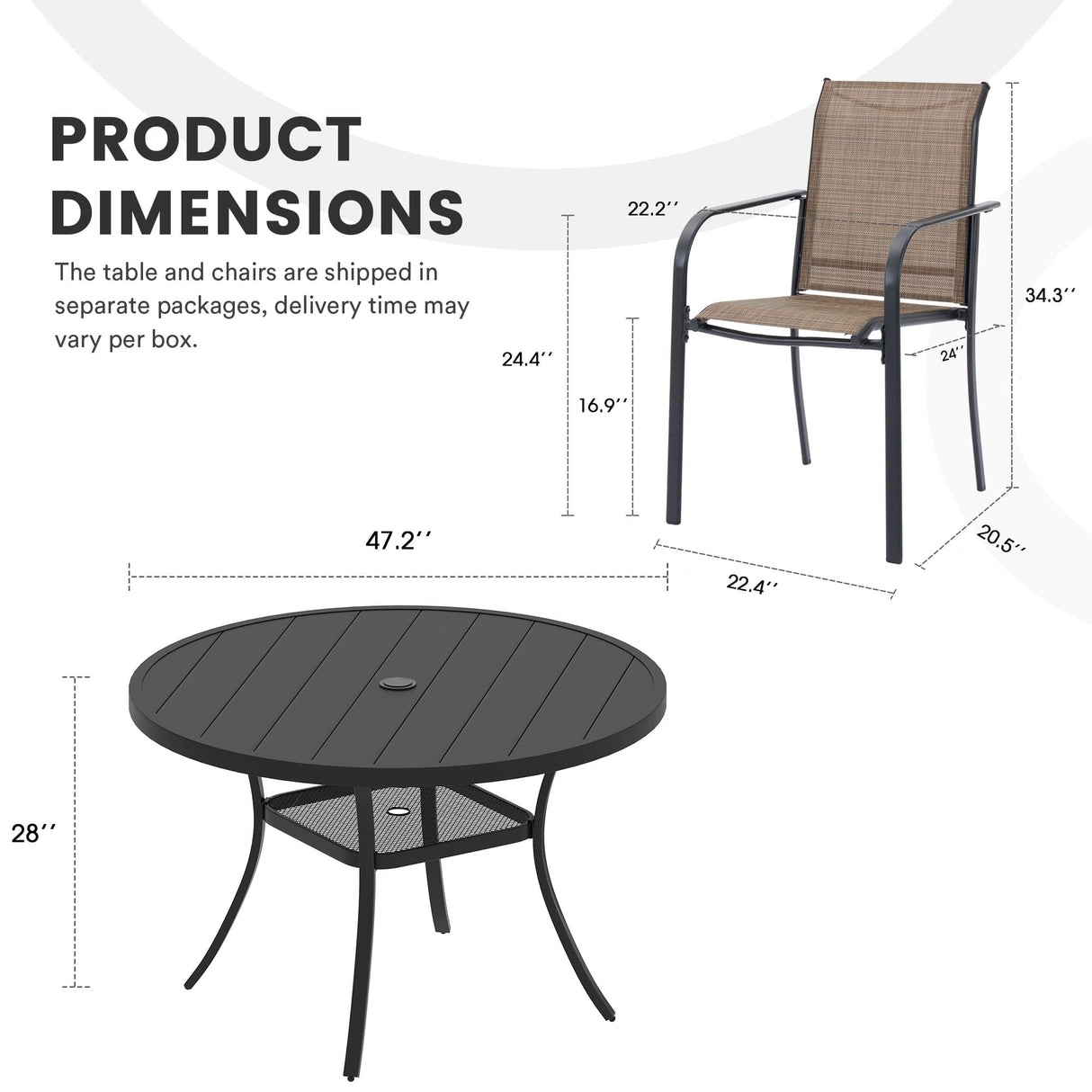 Vicllax 5/7 Pcs Outdoor Dining Set with Round Metal Table and Stackable Sling Chair