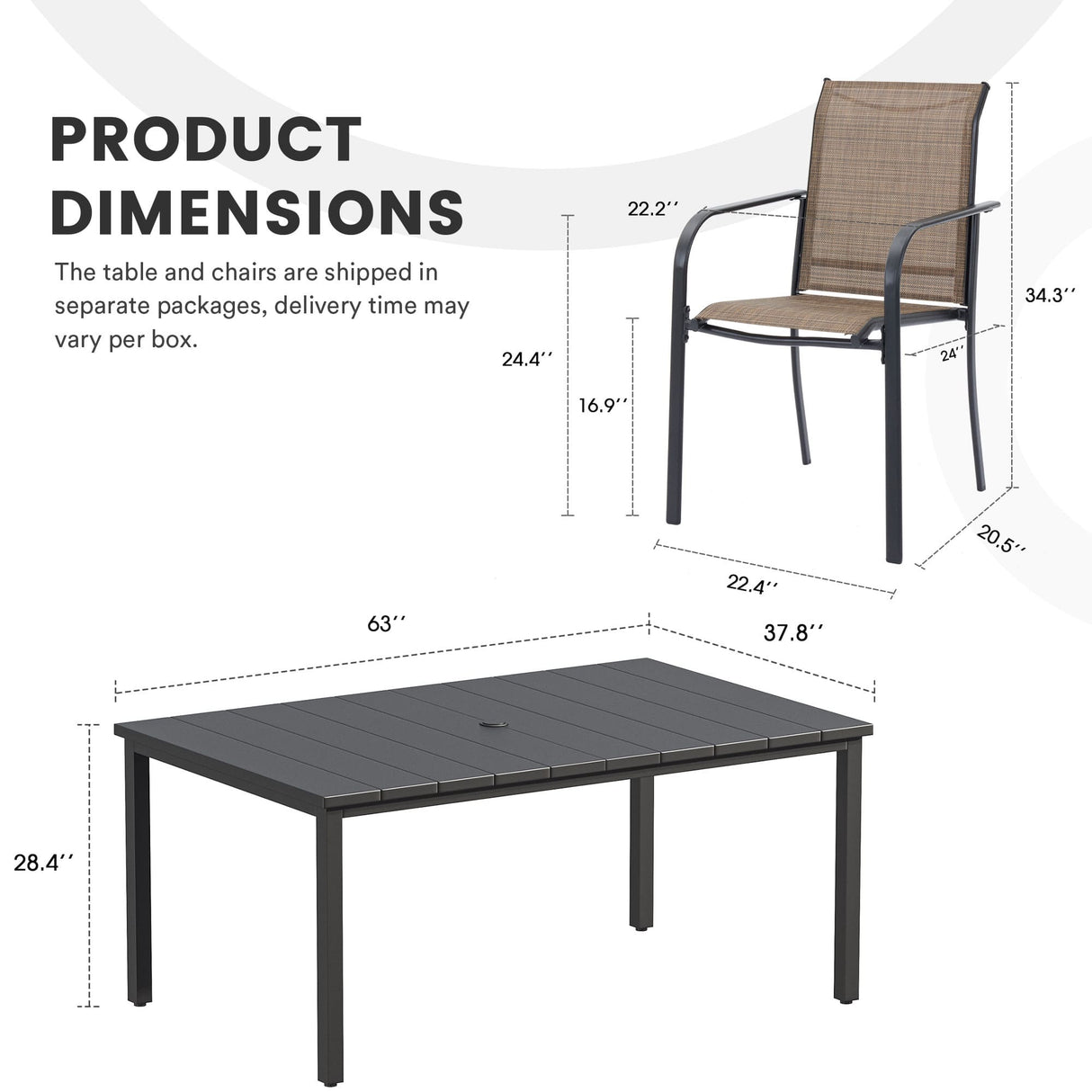 Vicllax 7 Pieces Outdoor Dining Set with Metal Rectangular Table and Stackable Sling Chair