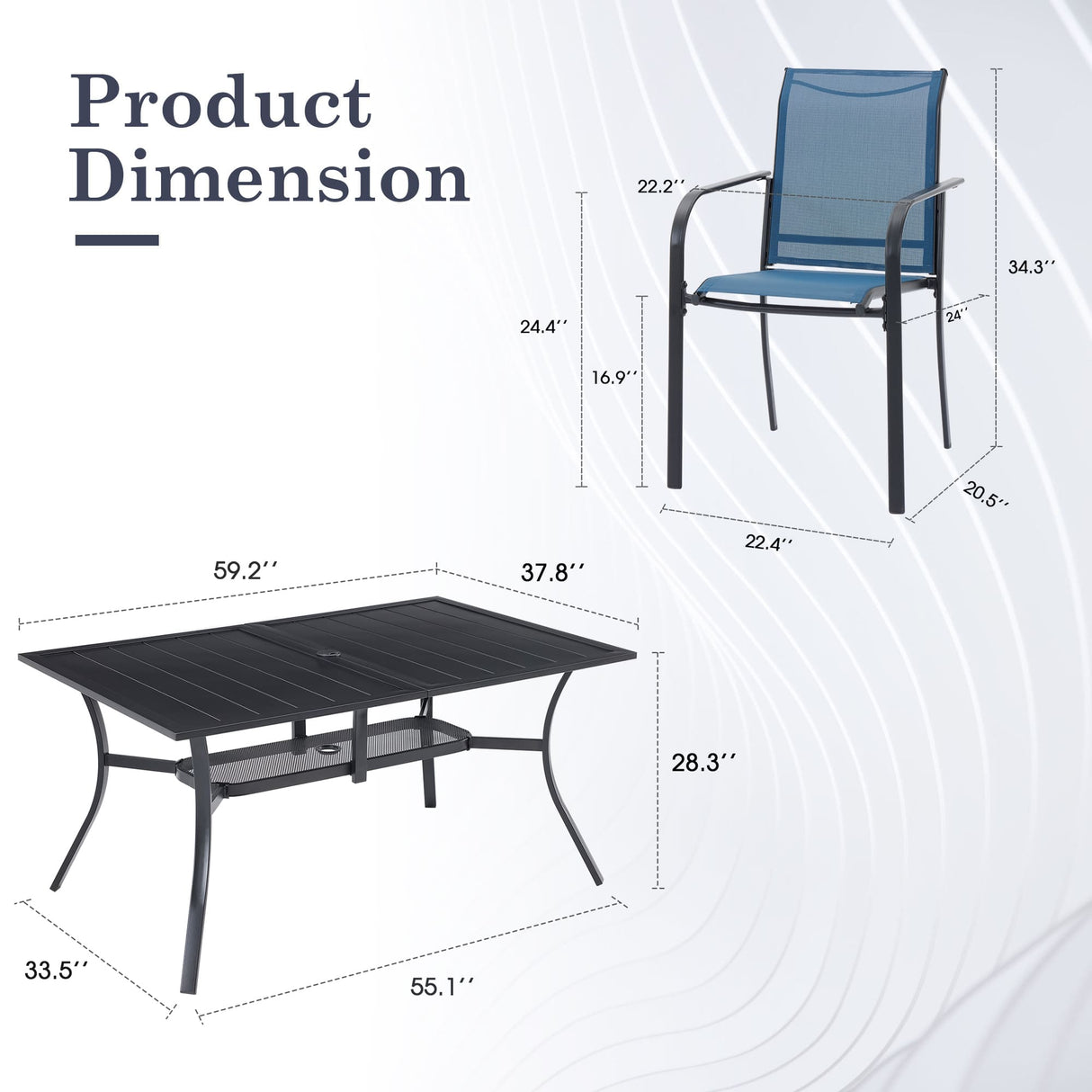 Vicllax 7 Pieces Outdoor Dining Set with Curved Dining Table and Stackable Sling Chair
