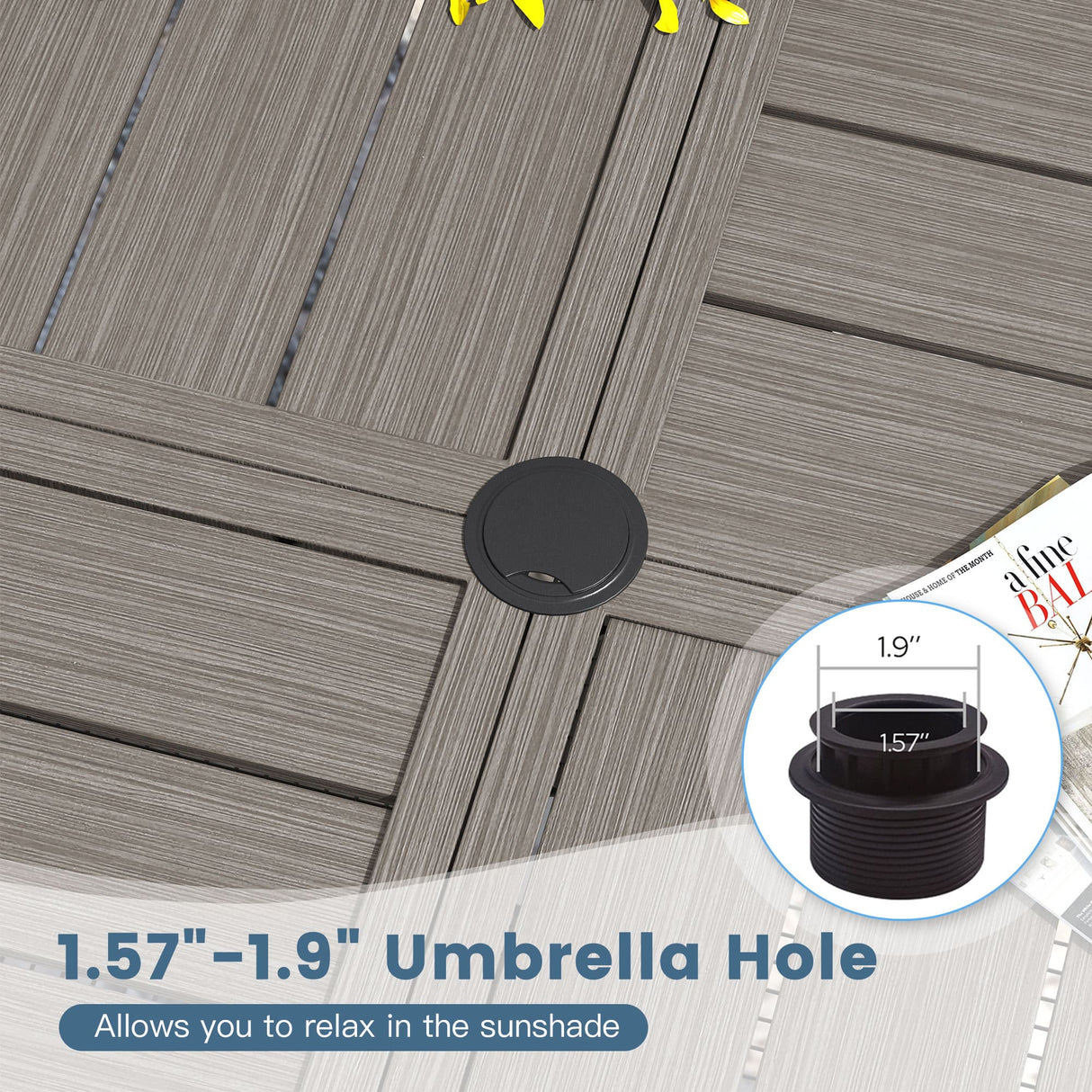 Vicllax Mesa redonda para patio de 42" con estante de almacenamiento y orificio para sombrilla ajustable