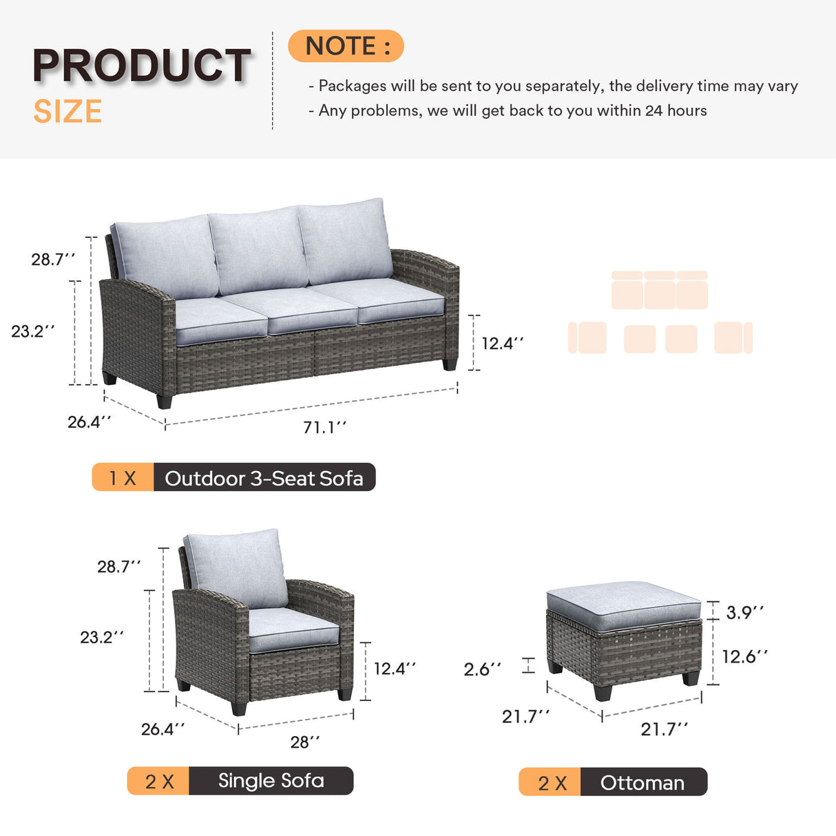 VICLLAX Versatile Wicker Patio Set: 5 Seater with Fire Table/Ottoman