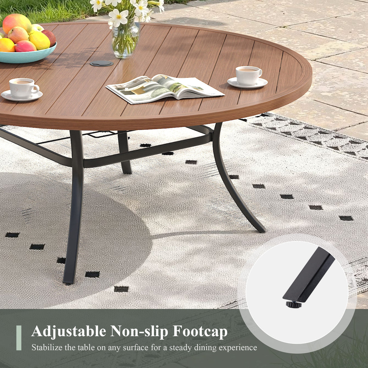 VICLLAX 11-Pcs Outdoor Dining Set, 63” Round Metal Table with Umbrella Hole & 10 Stackable Chairs