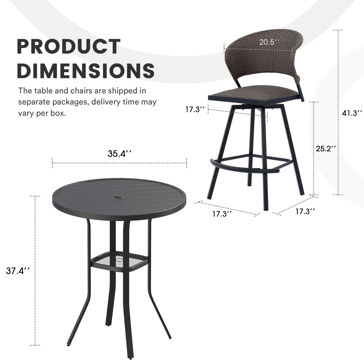Vicllax 3/5 PCS Outdoor Swivel Bar Set, Patio Wicker Bar Chairs and Round Bar Table