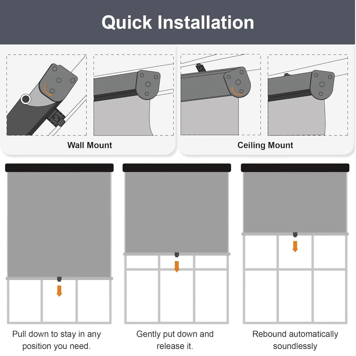 Vicllax Outdoor Retractable Spring Pull Roller Shade, Patio Exterior Cordless Blinds