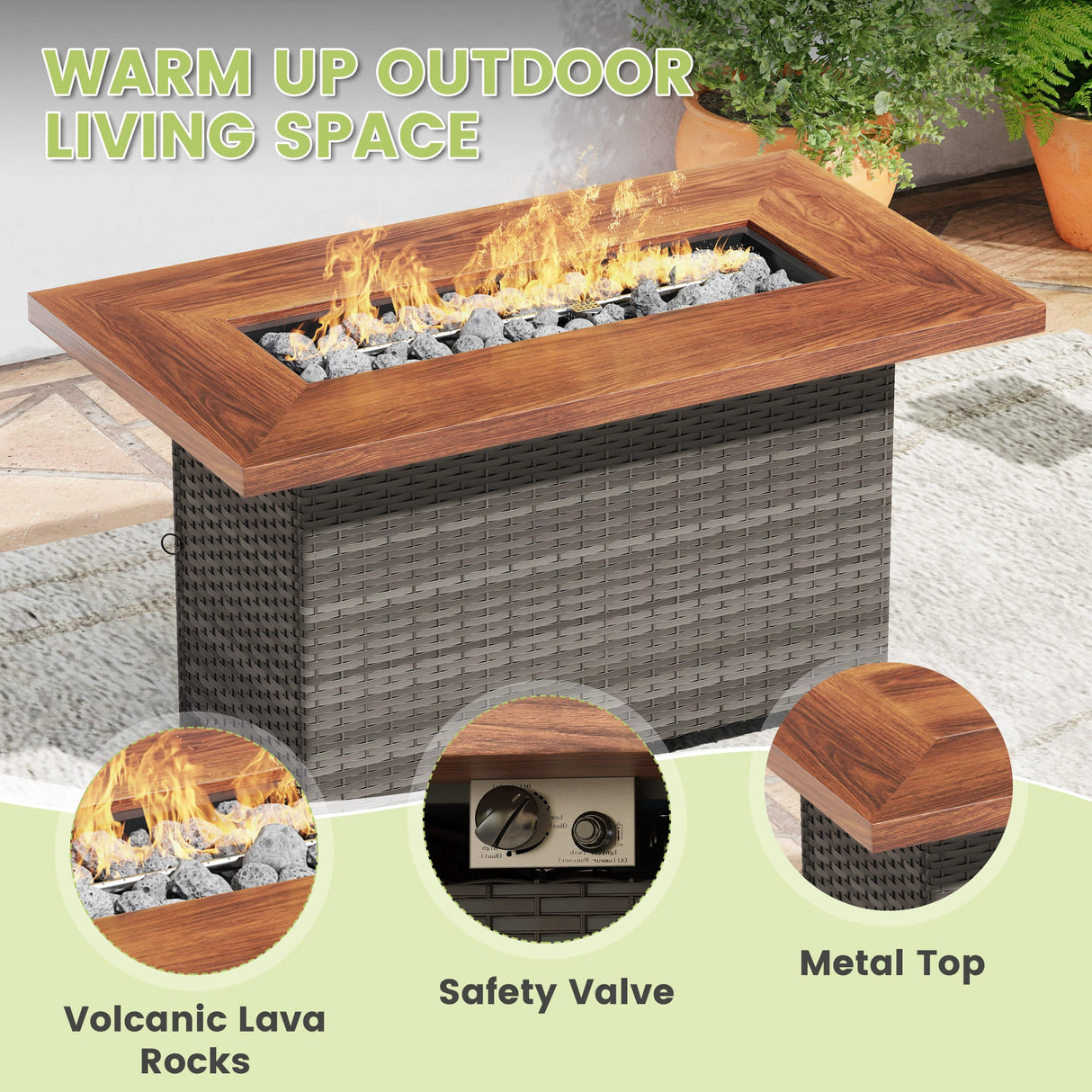 VICLLAX Versatile Wicker Patio Set: 5 Seater with Fire Table/Ottoman