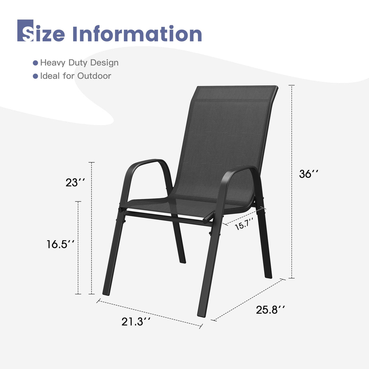 Vicllax Horizon Stackable Outdoor Contoured Sling Chair, Set of 2/4