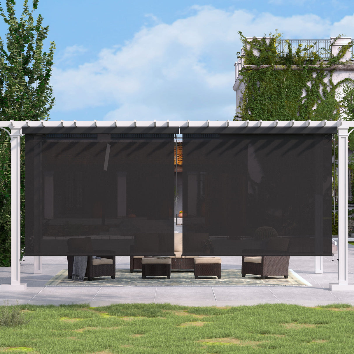 Vicllax Roller Shade, Patio Cordless Sun Blocking Roller Shade with Aluminum Valance