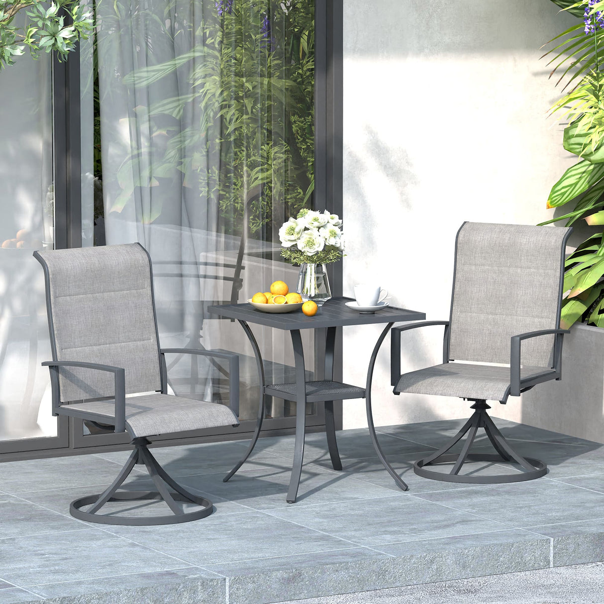 Vicllax 3-Piece Patio Bistro Set, Outdoor Swivel Chairs and Metal Square Table