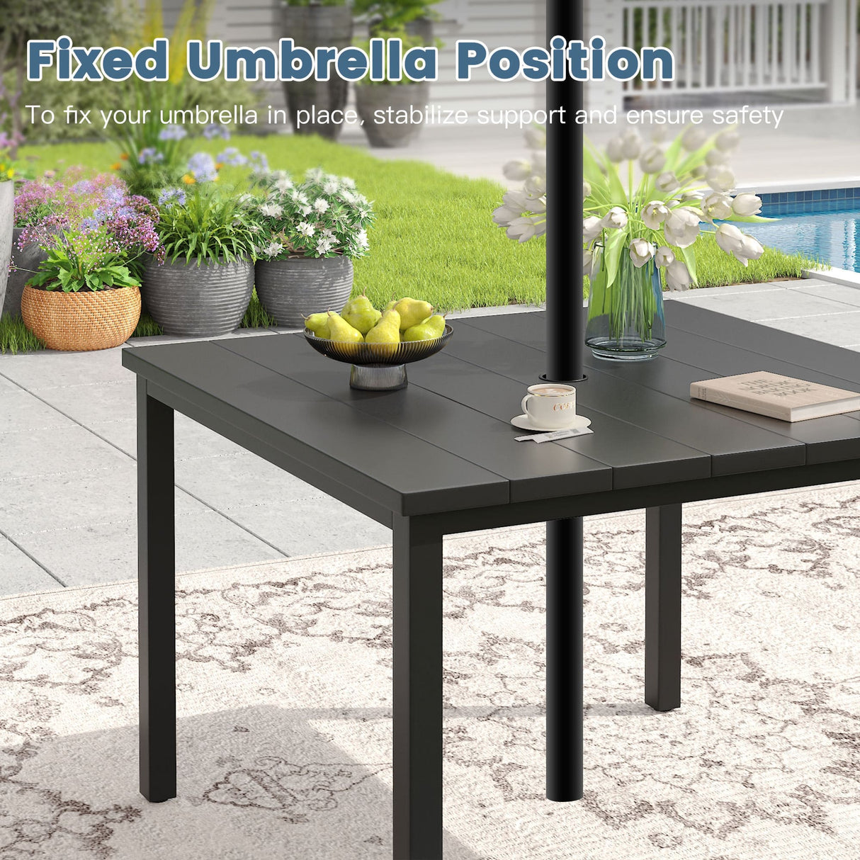 Vicllax 5 Pieces Outdoor Dining Set, Patio Rectangular Metal Table and Alora Stackable Chair