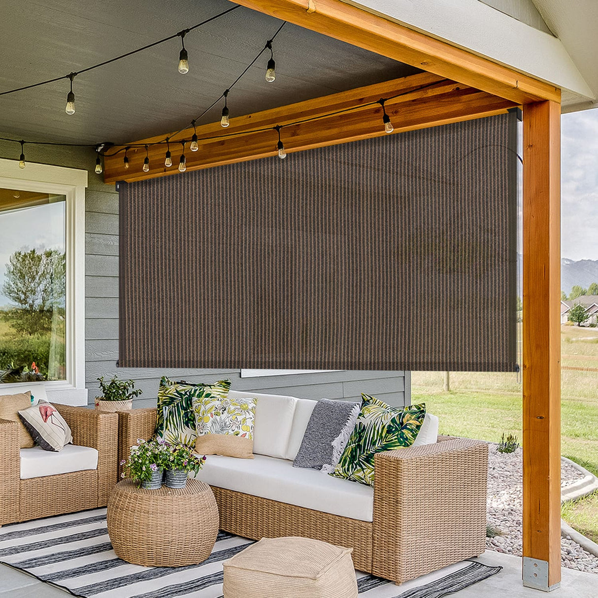 Vicllax Outdoor Custom Size (Widch: 30"-120") Sun Blocking Roller Shade, Patio Shade Blinds, 96" drop