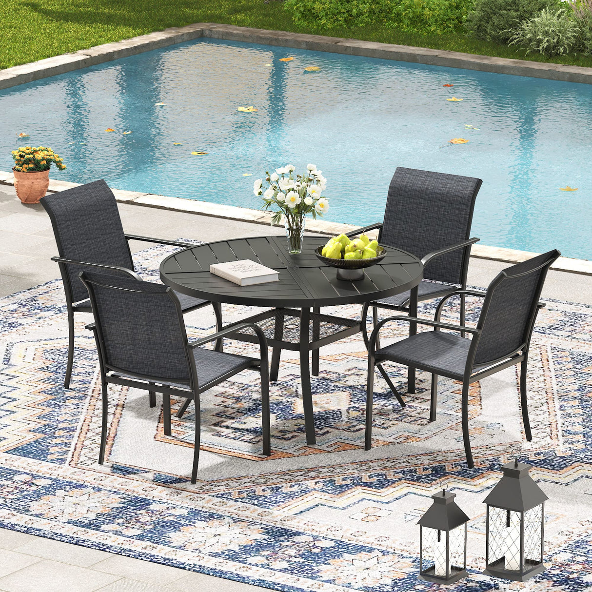 Black Table & Grey Chairs - 40.6"( Seating for 4)