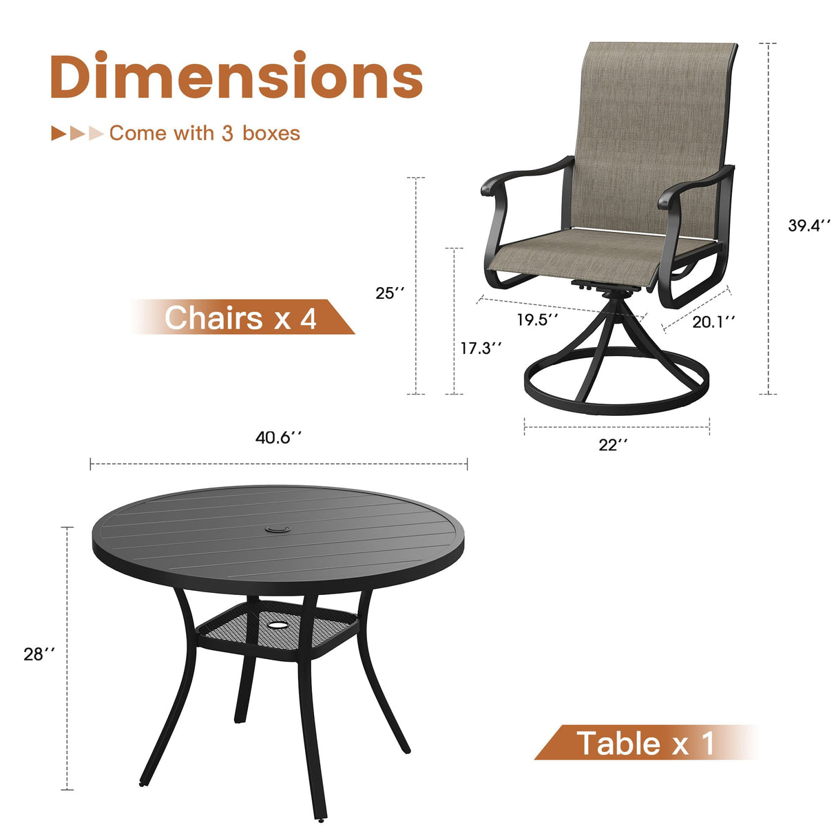 Vicllax 5/7 Pieces Outdoor Dining Set, Metal Round Dining Table and Premium Swivel Chairs