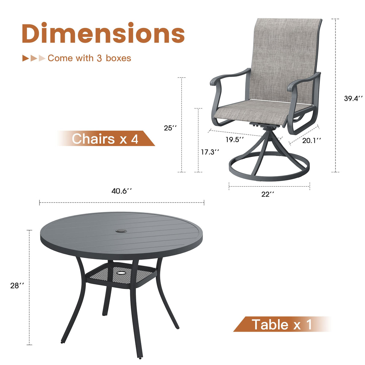 Vicllax 5/7 Pieces Outdoor Dining Set, Metal Round Dining Table and Premium Swivel Chairs