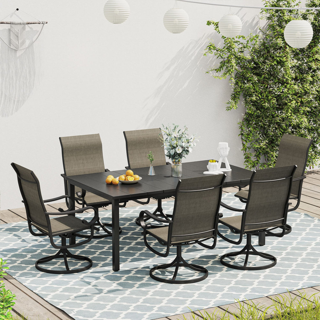 Vicllax 5 Pieces Outdoor Dining Set, Metal Sqaure Table with Umbrella Hole and Swivel Dining Chairs