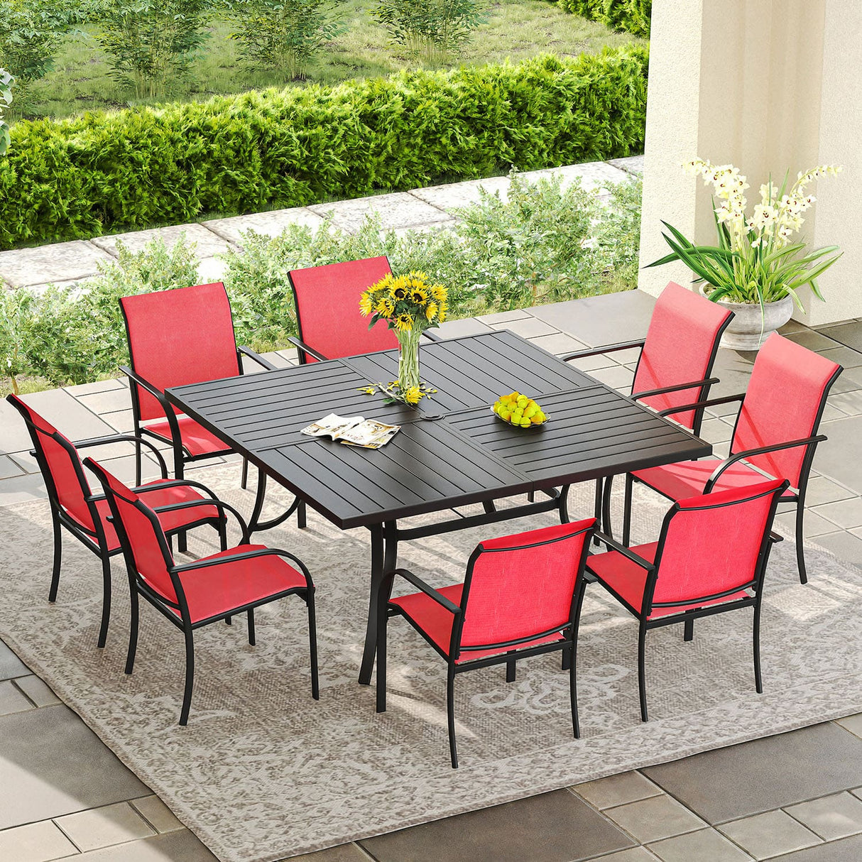 Vicllax 9 Pieces Outdoor Dining Set with 59" Square Dining Table and Stackable Chair