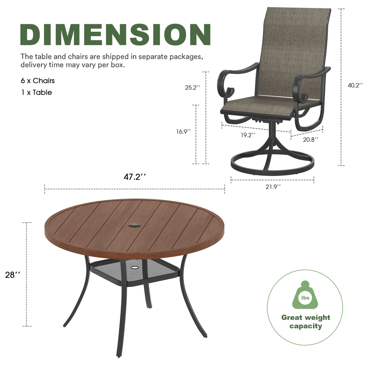 Vicllax 5/7 Pieces Patio Dining Set with Round Dining Table and Swivel Chairs