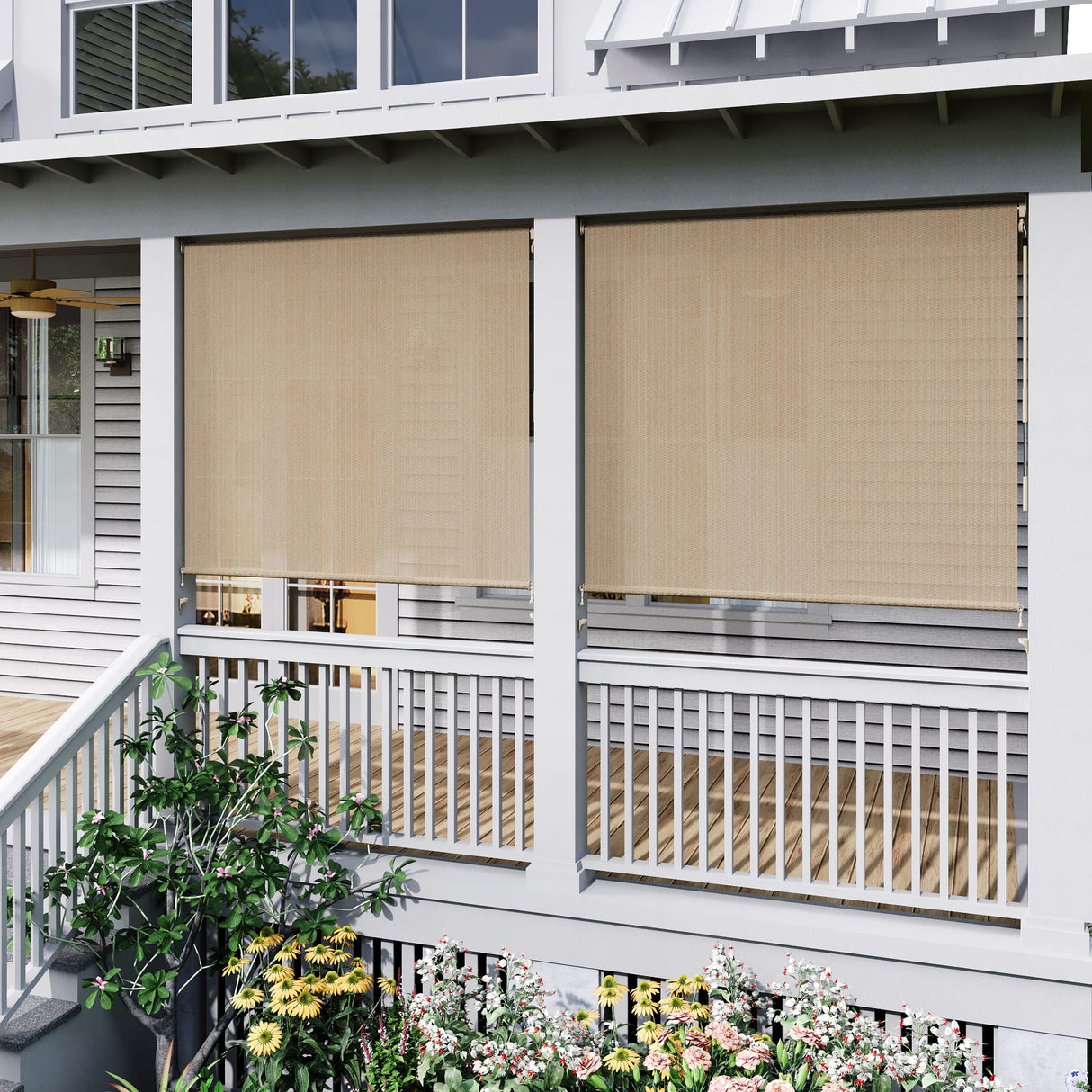 Vicllax Outdoor Cordless Sun Blocking Roller Shade, Patio Crank Roll Up Sun Shade