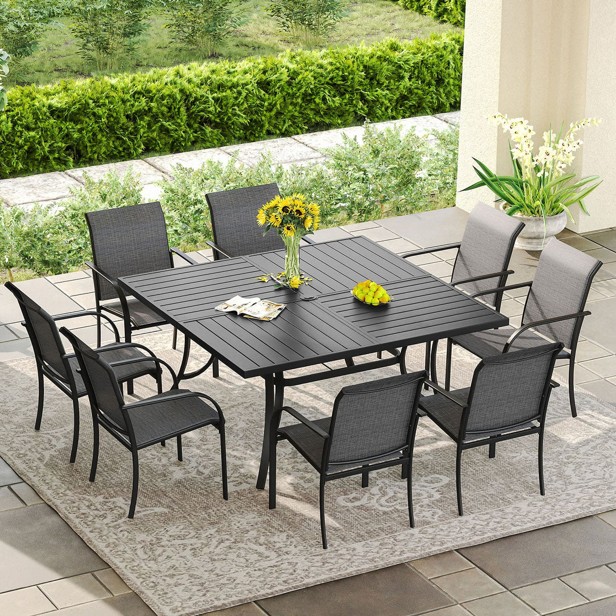 Vicllax 9 Pieces Outdoor Dining Set with 59" Square Dining Table and Stackable Chair