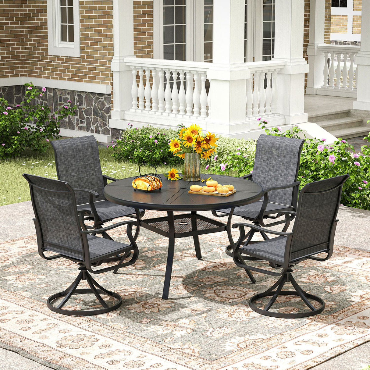 Vicllax Outdoor Round Dining Table, Patio Aluminum Tabletop with Storage Shelf