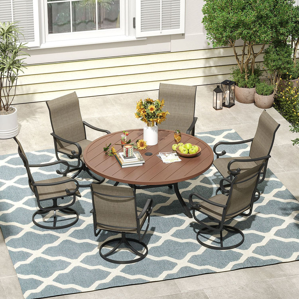 Vicllax 5/7 Pieces Patio Dining Set with Round Dining Table and Swivel Chairs