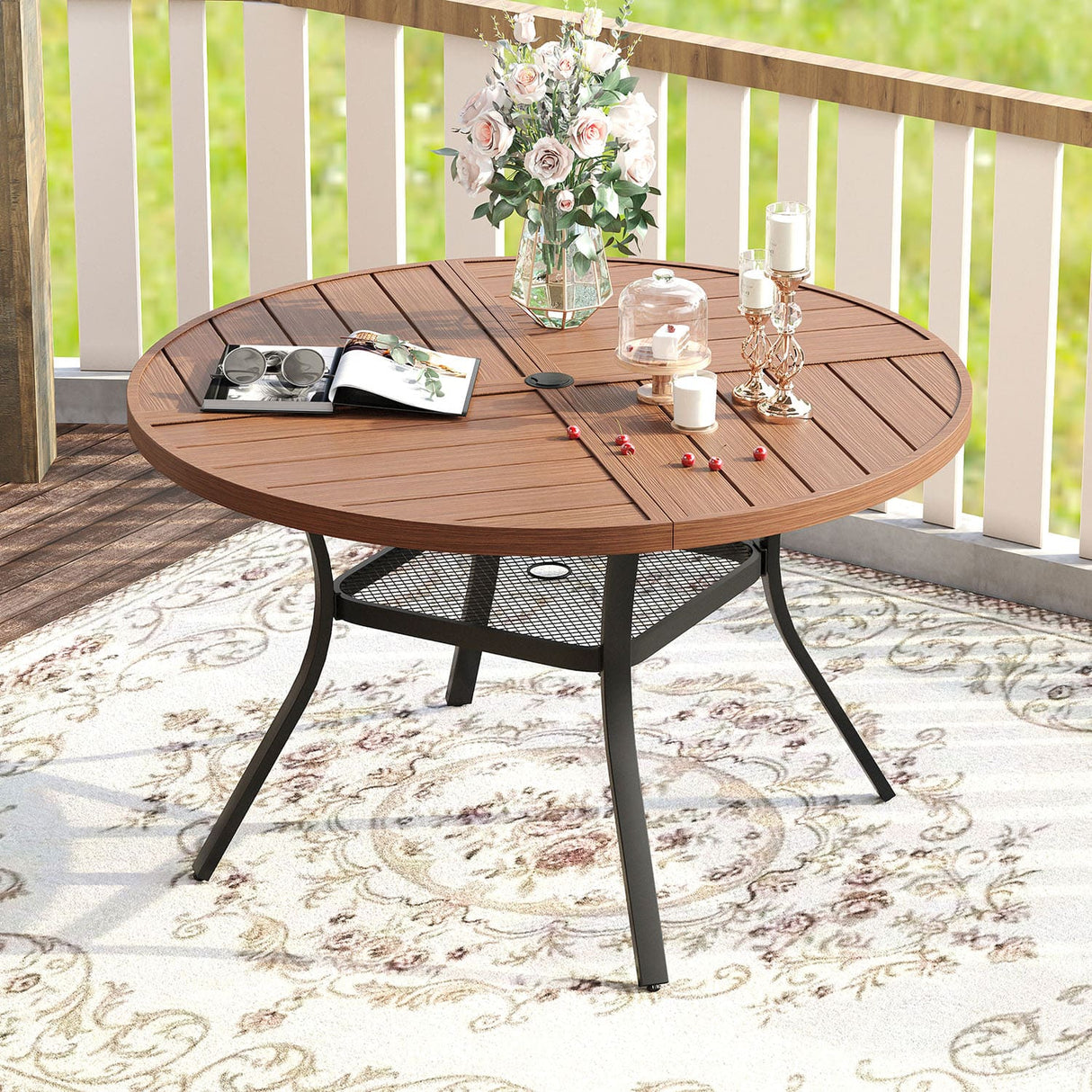 Vicllax Round Patio Dining Table for 4/6/8, Outdoor Large Metal Table
