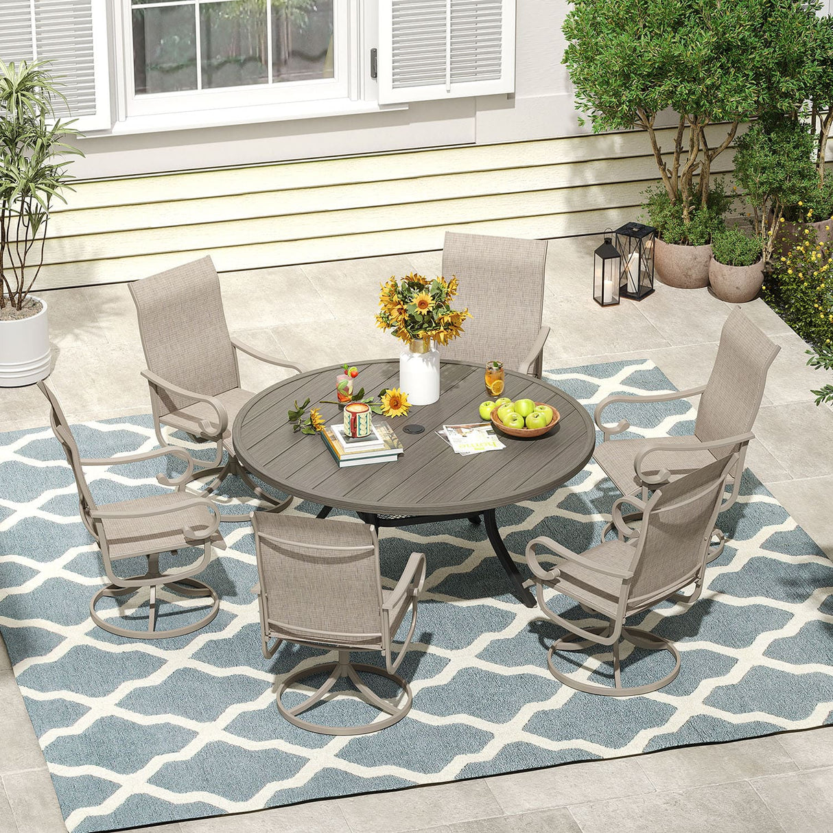 Vicllax 5/7 Pieces Patio Dining Set with Round Dining Table and Swivel Chairs