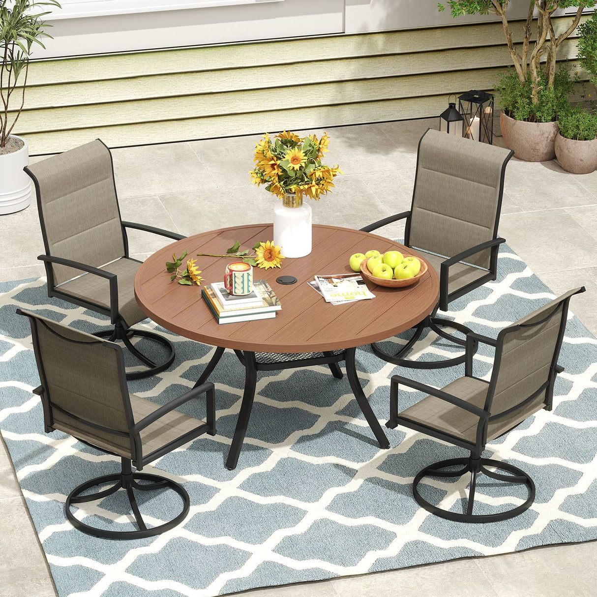 Vicllax Patio Padded Swivel Dining Chairs with Textilene Deep Seating and Armrest