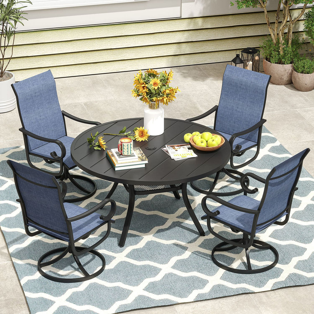 Vicllax 5/7 Pieces Patio Dining Set with Round Dining Table and Swivel Chairs