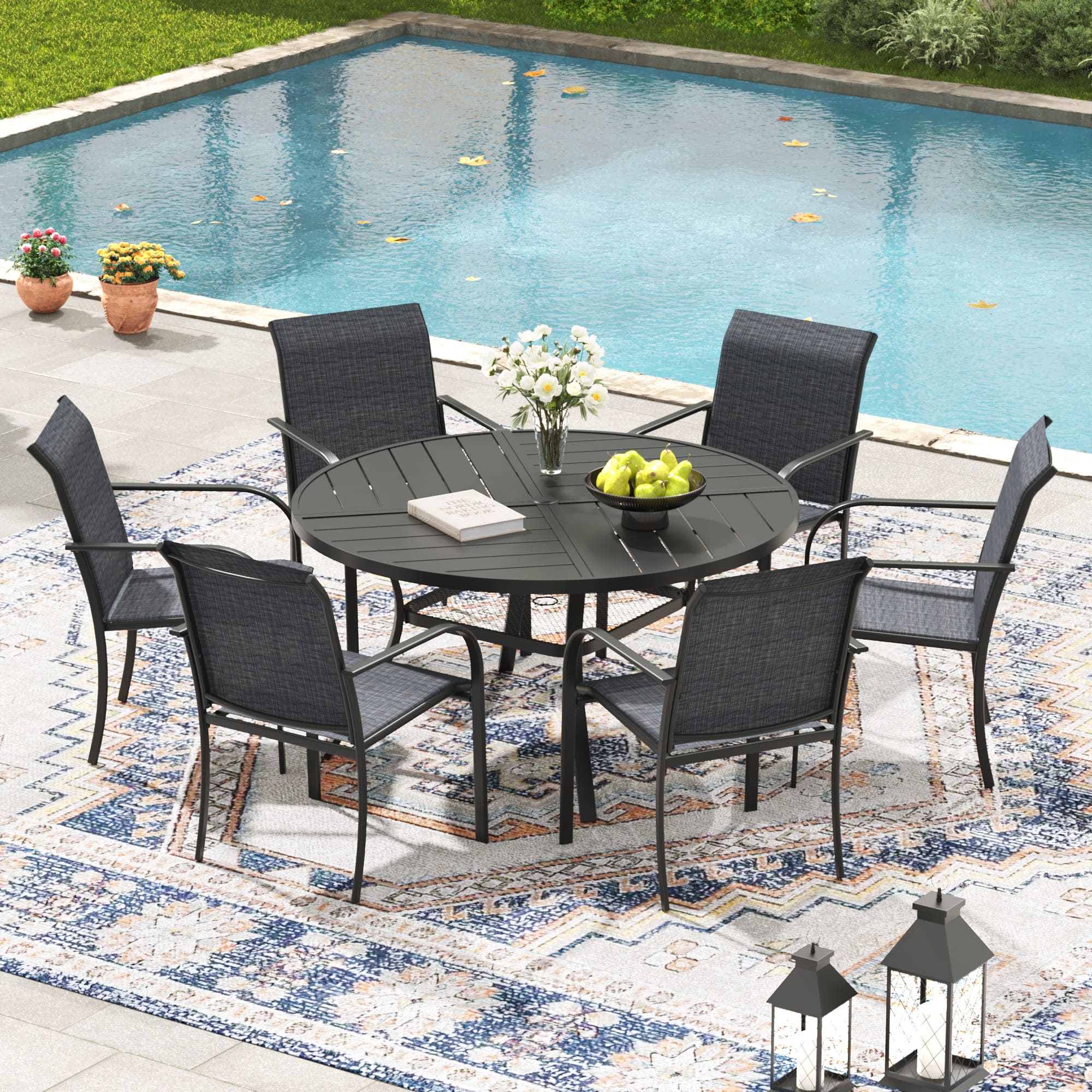 Black Table & Grey Chairs - 47.2"( Seating for 6)