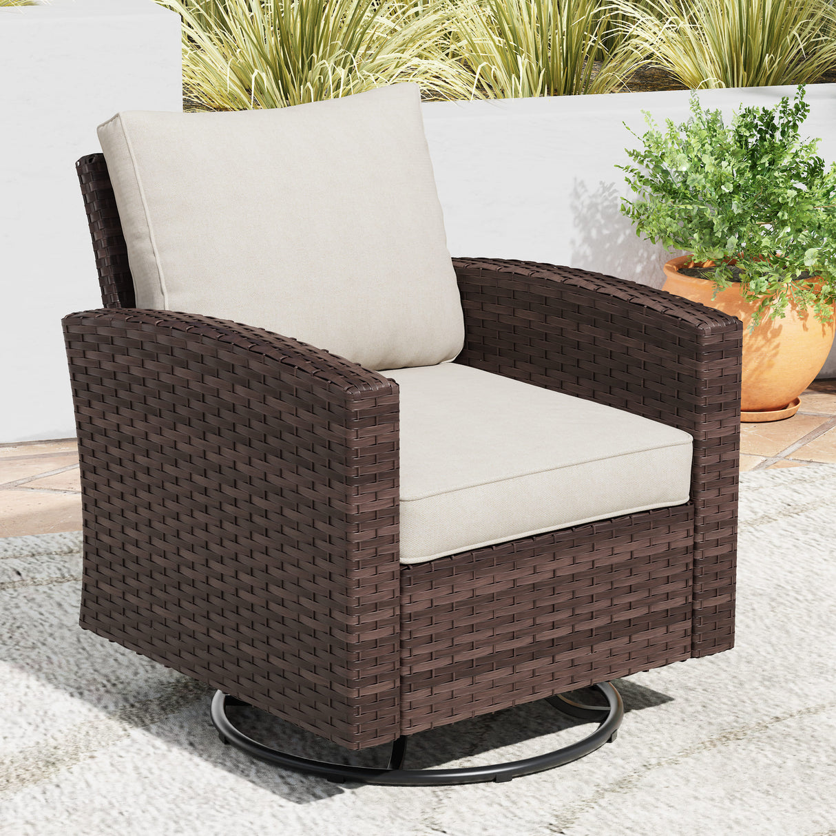 Vicllax Versatile Wicker Patio Sofa, Love Seat Glider, Chairs and Ottomans
