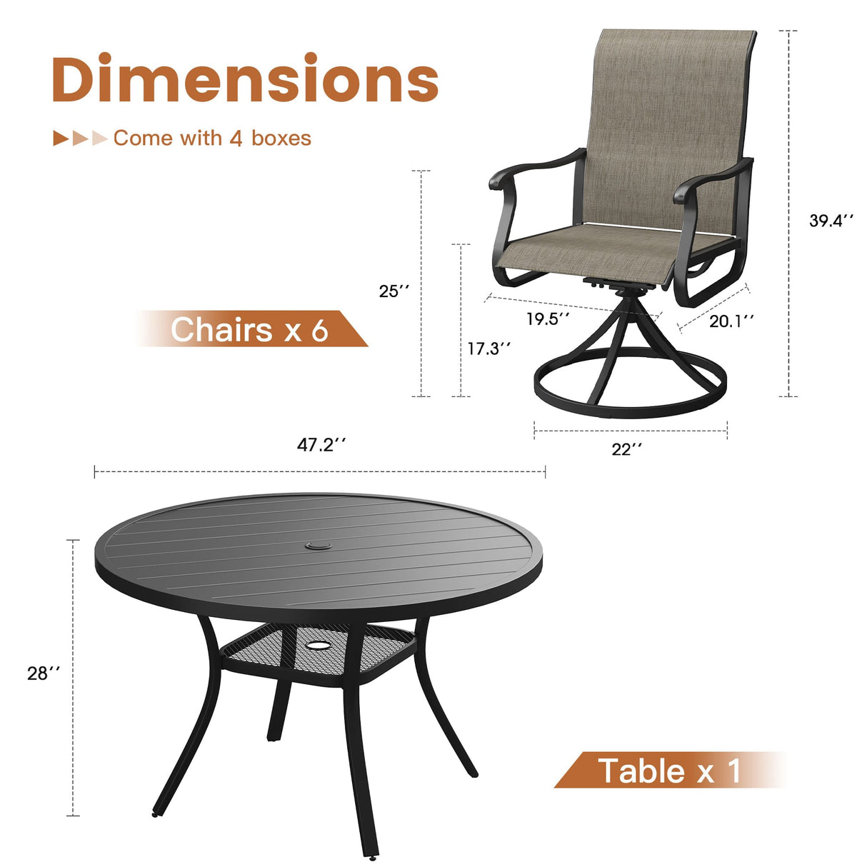Vicllax 7 pcs Outdoor Dining Set, Metal Round Dining Table and Premium Swivel Chairs