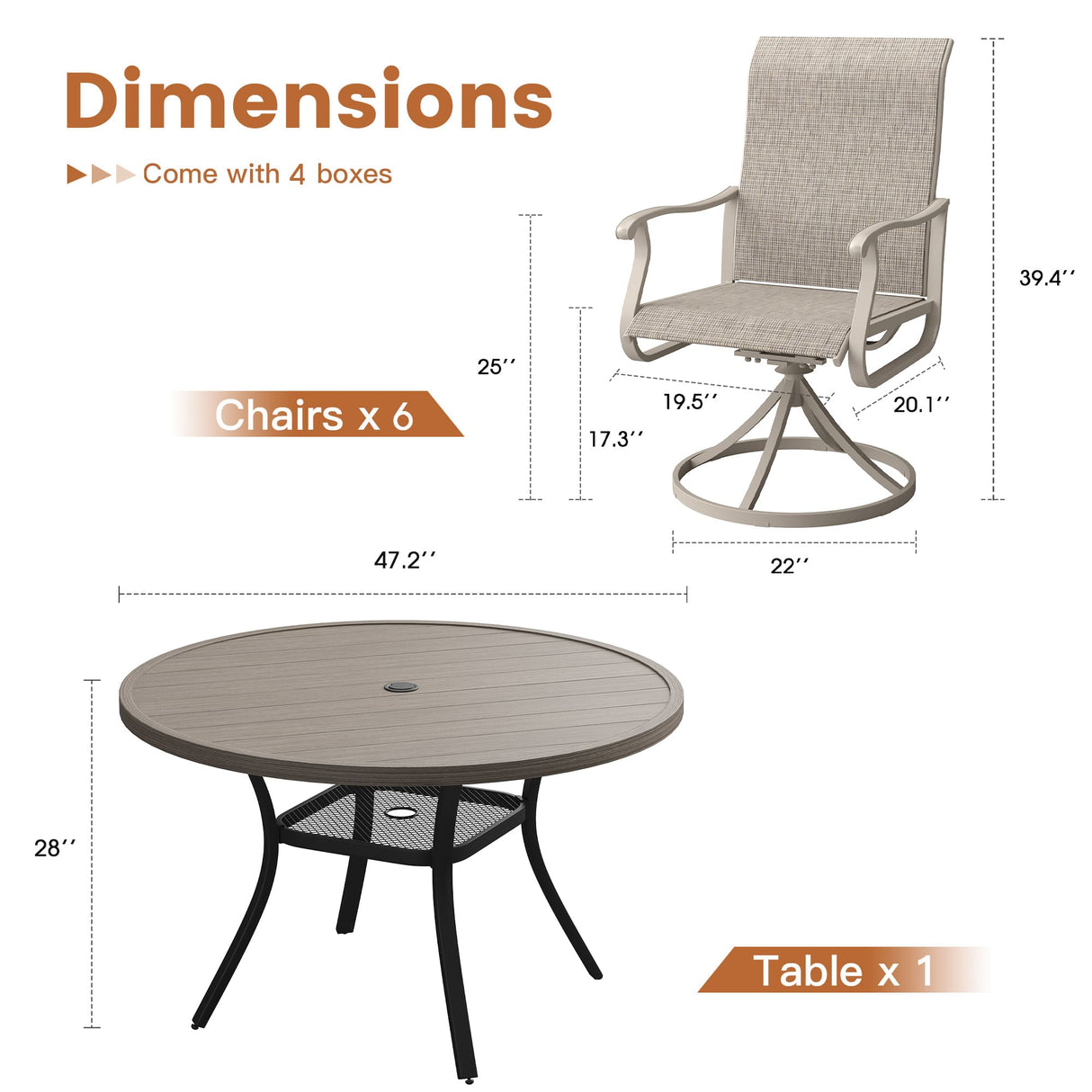 Vicllax 7 pcs Outdoor Dining Set, Metal Round Dining Table and Premium Swivel Chairs