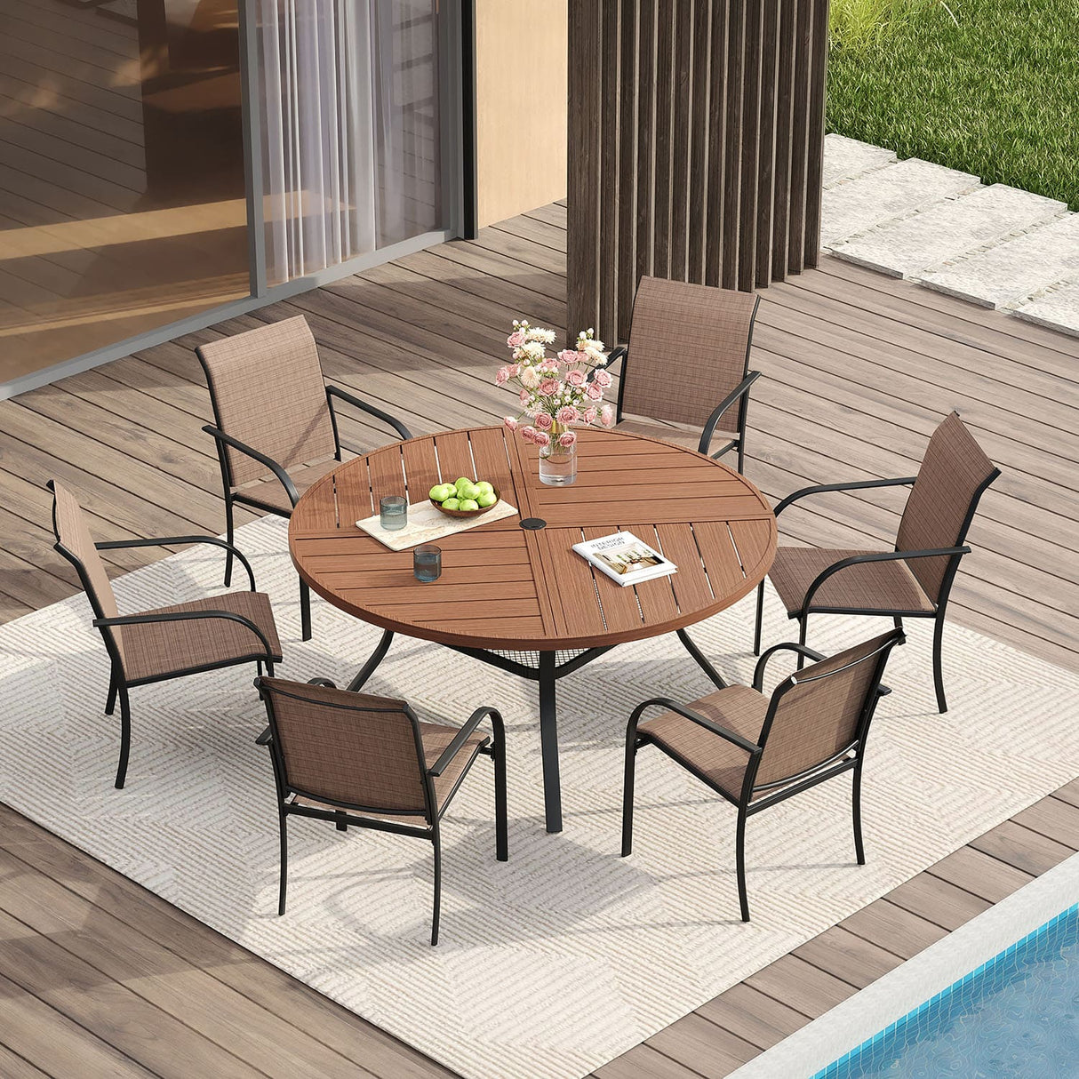 Vicllax Round Patio Dining Table for 4/6/8, Outdoor Large Metal Table