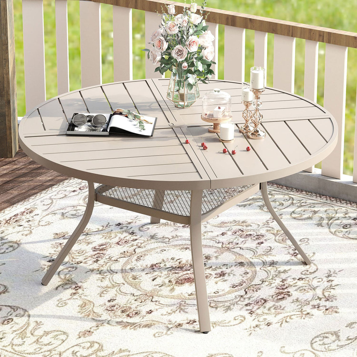 Vicllax Round Patio Dining Table for 4/6/8, Outdoor Large Metal Table