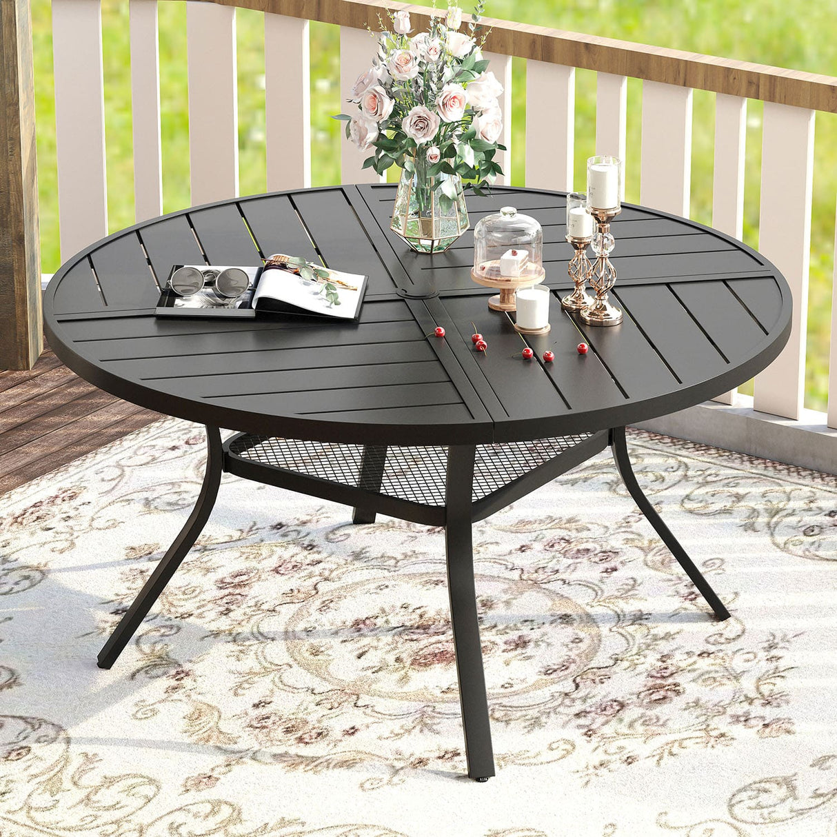 Vicllax Round Patio Dining Table for 4/6/8, Outdoor Large Metal Table