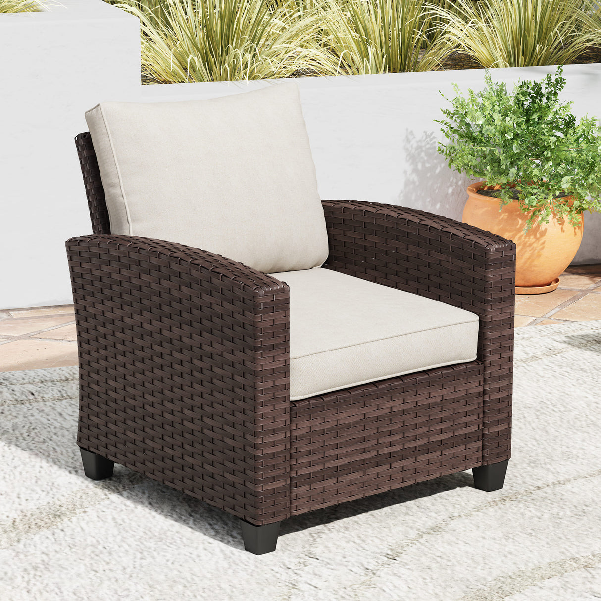 Vicllax Versatile Wicker Patio Sofa, Love Seat Glider, Chairs and Ottomans