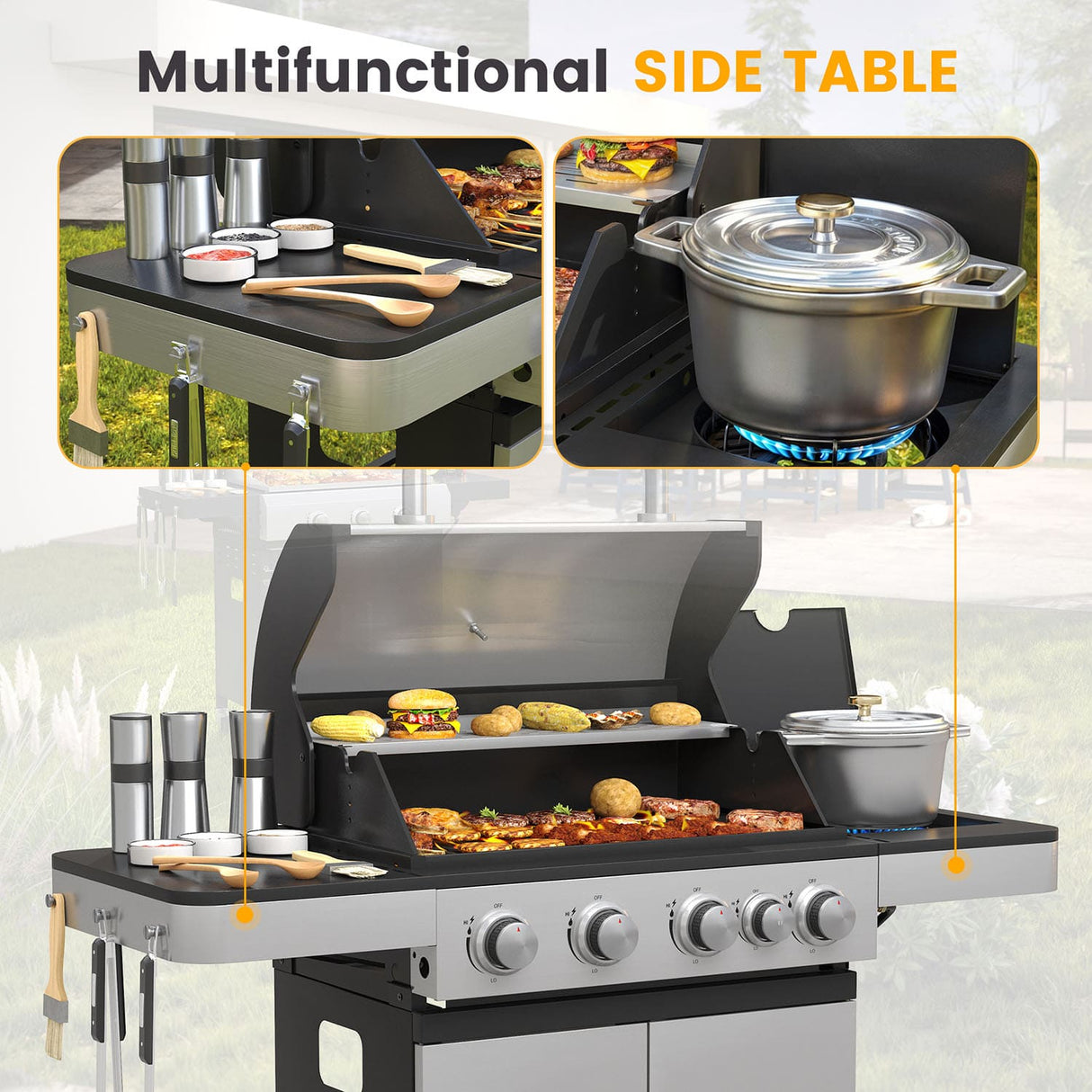 Vicllax BBQ Propane Gas Grill, Freestanding Grill Cart with Wheels