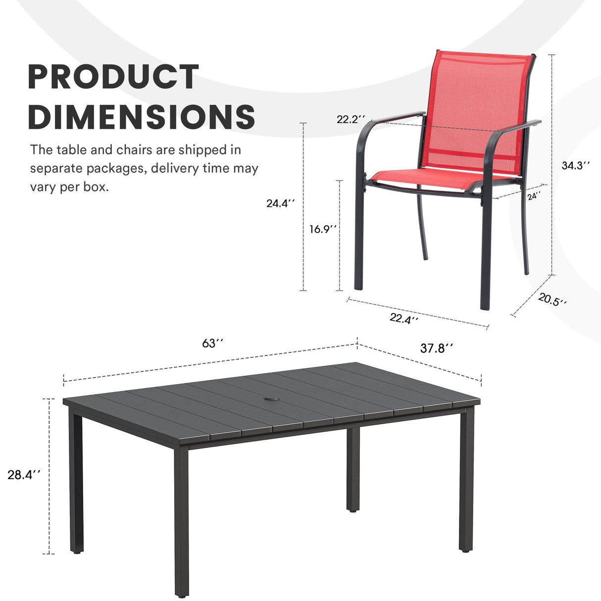 Vicllax 7 Pieces Outdoor Dining Set with Metal Rectangular Table and Stackable Sling Chair
