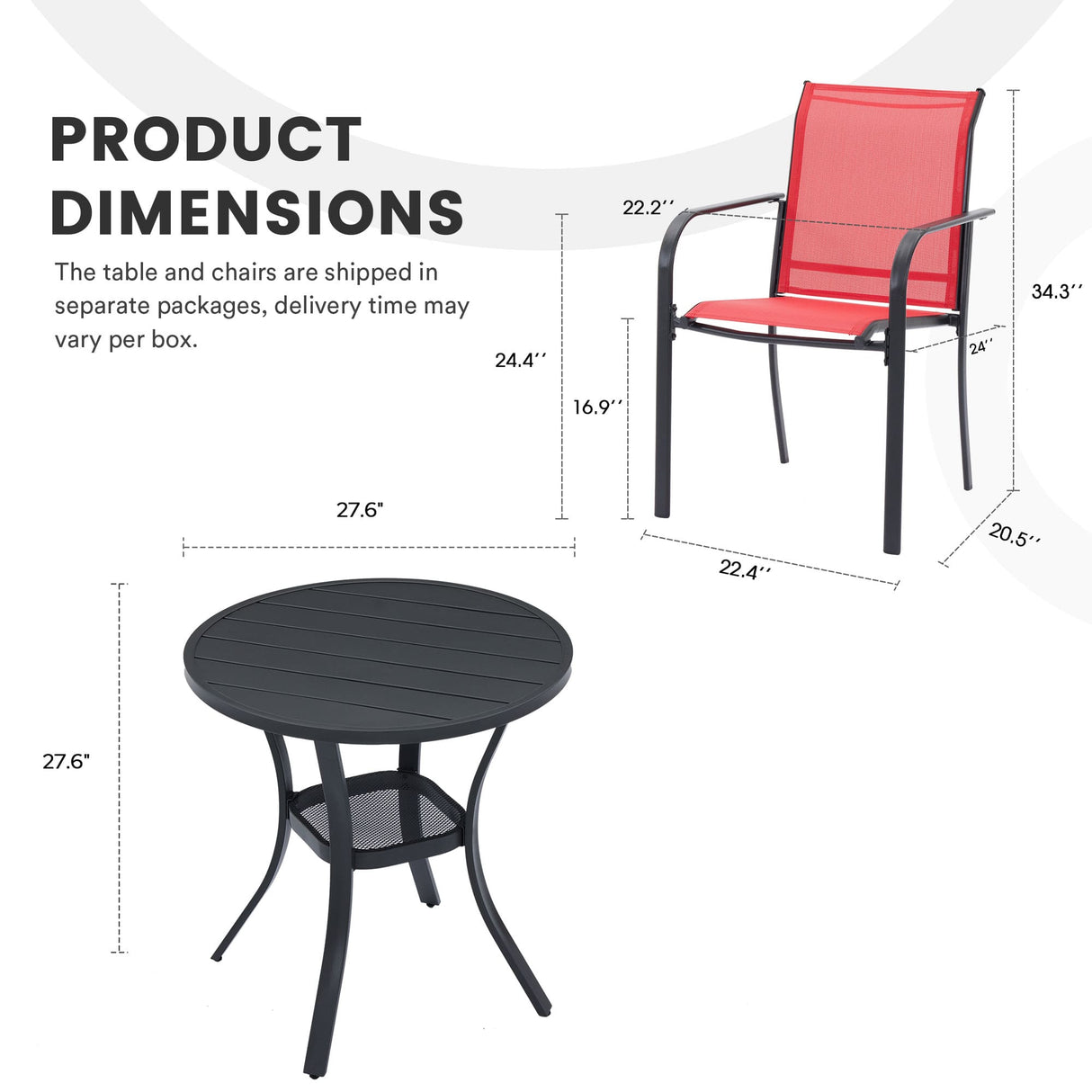 Vicllax 3-Piece Patio Bistro Set, Outdoor Stackable Sling Chairs and Metal Round Table