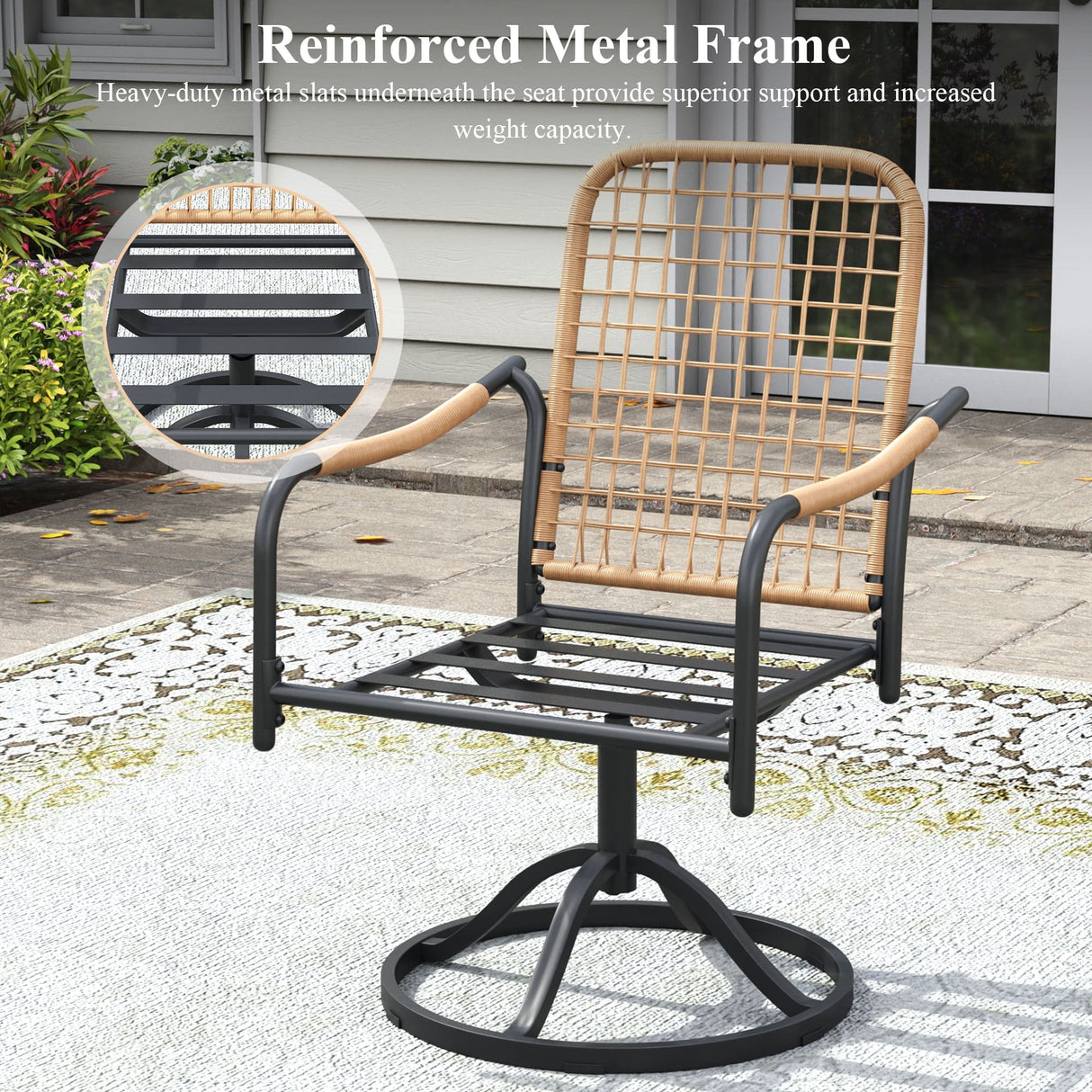Vicllax 7 Pieces Outdoor Dining Set, Metal 63" Rectangular Table and Solana Swivel Chair