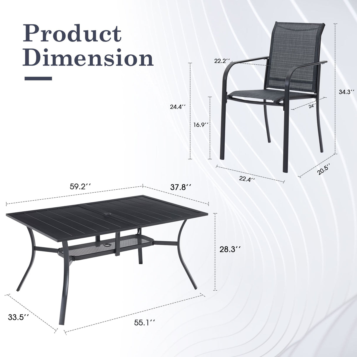 Vicllax 7 Pieces Outdoor Dining Set with Curved Dining Table and Stackable Sling Chair
