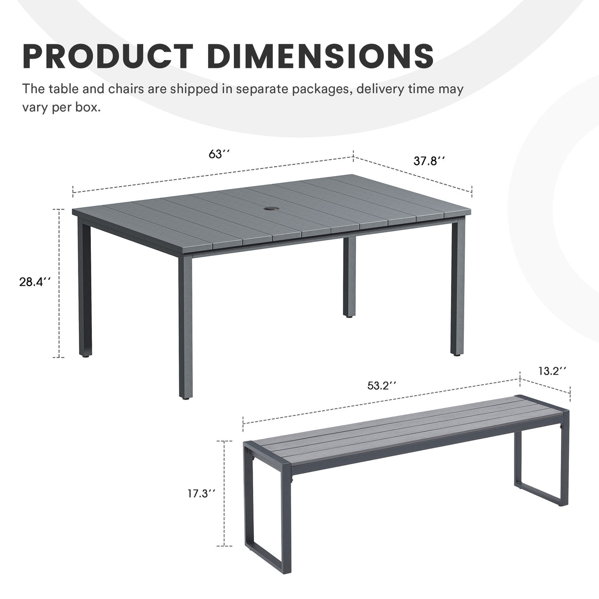 Vicllax 3-Piece Rectangular Metal Outdoor Dining Table and Bench Set
