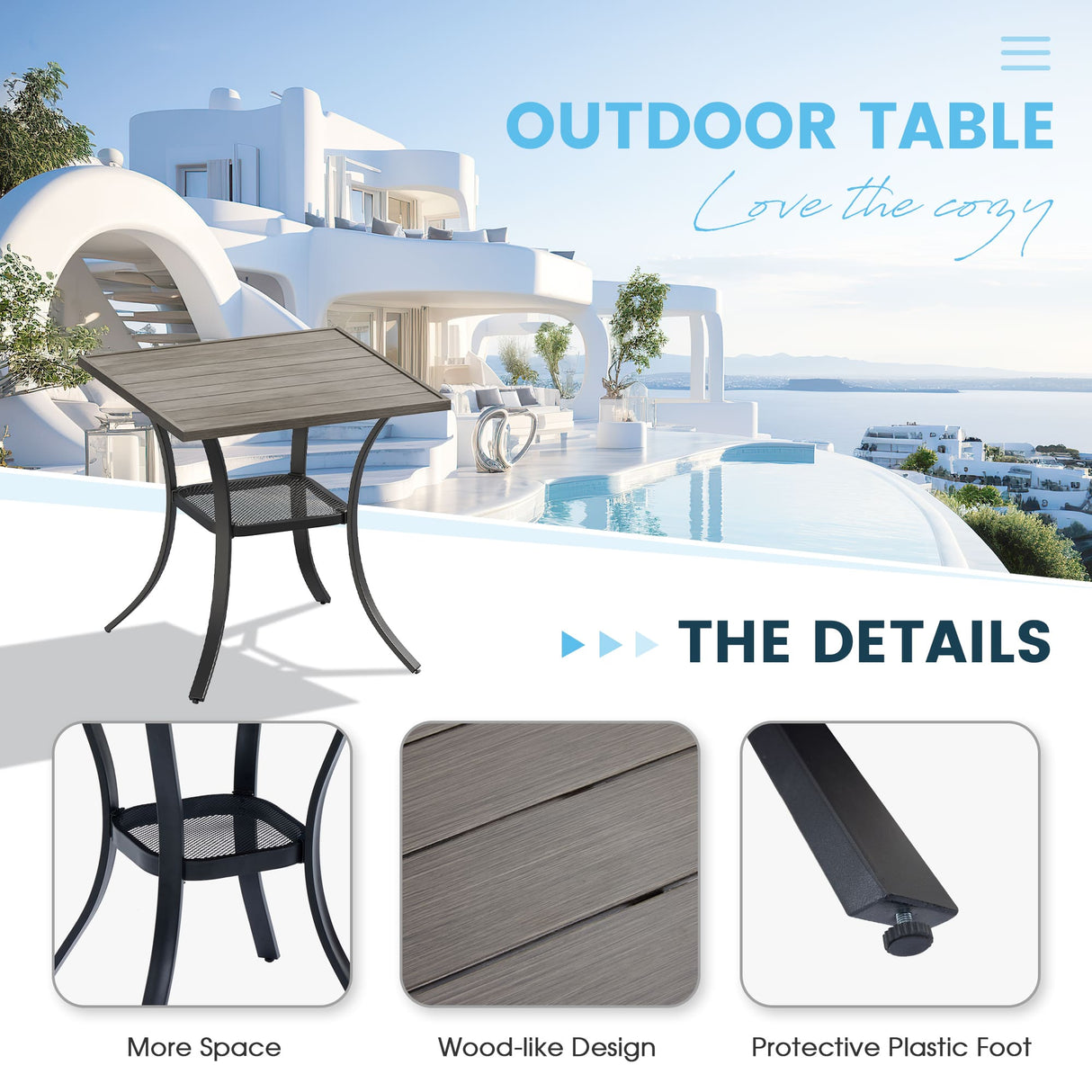 Vicllax 3-Piece Patio Bistro Set, Horizon Chairs and 27.6" Metal Square Table