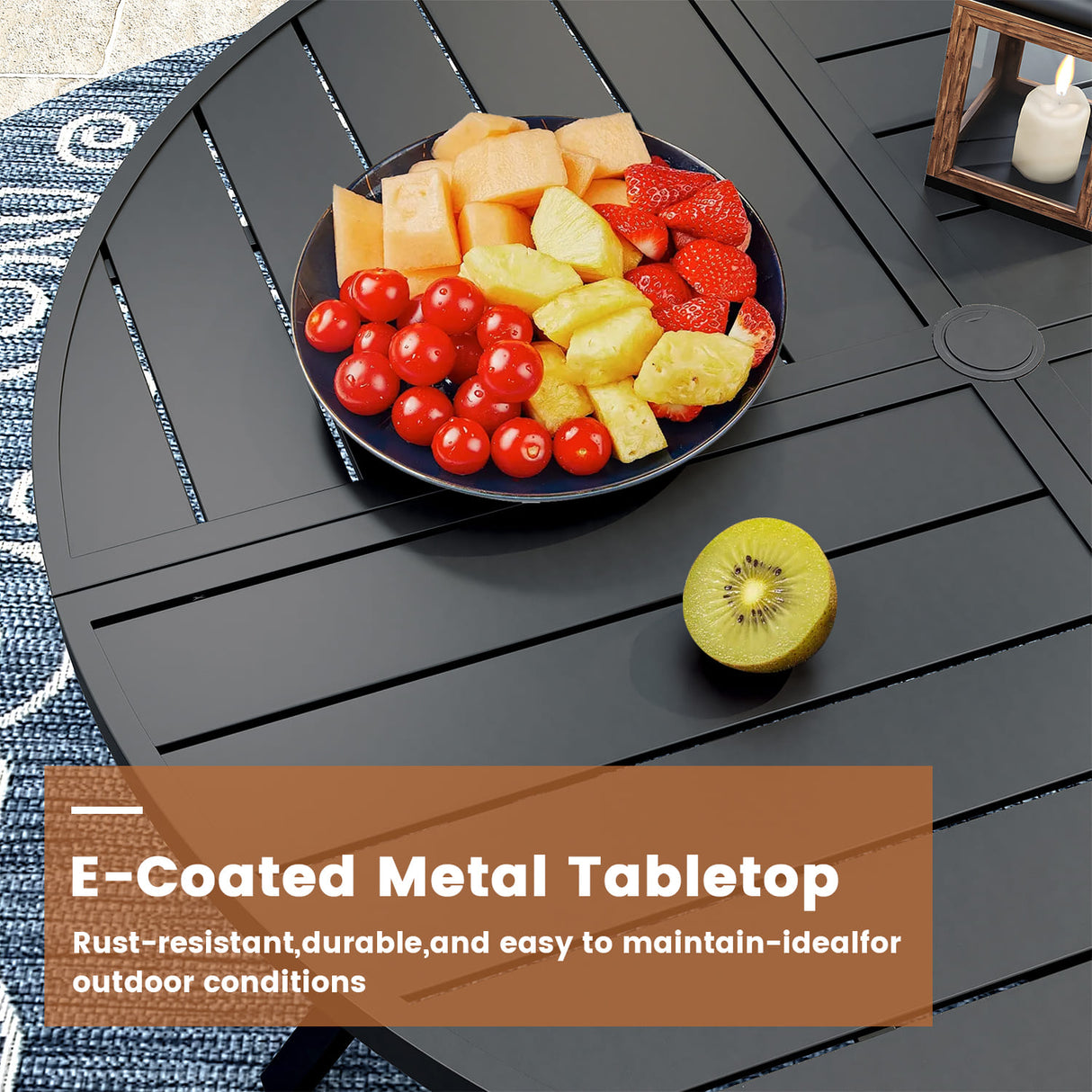 VICLLAX 7-Piece Outdoor Dining Set, 53” Round Metal Table with Umbrella Hole & Solana Swivel Chair