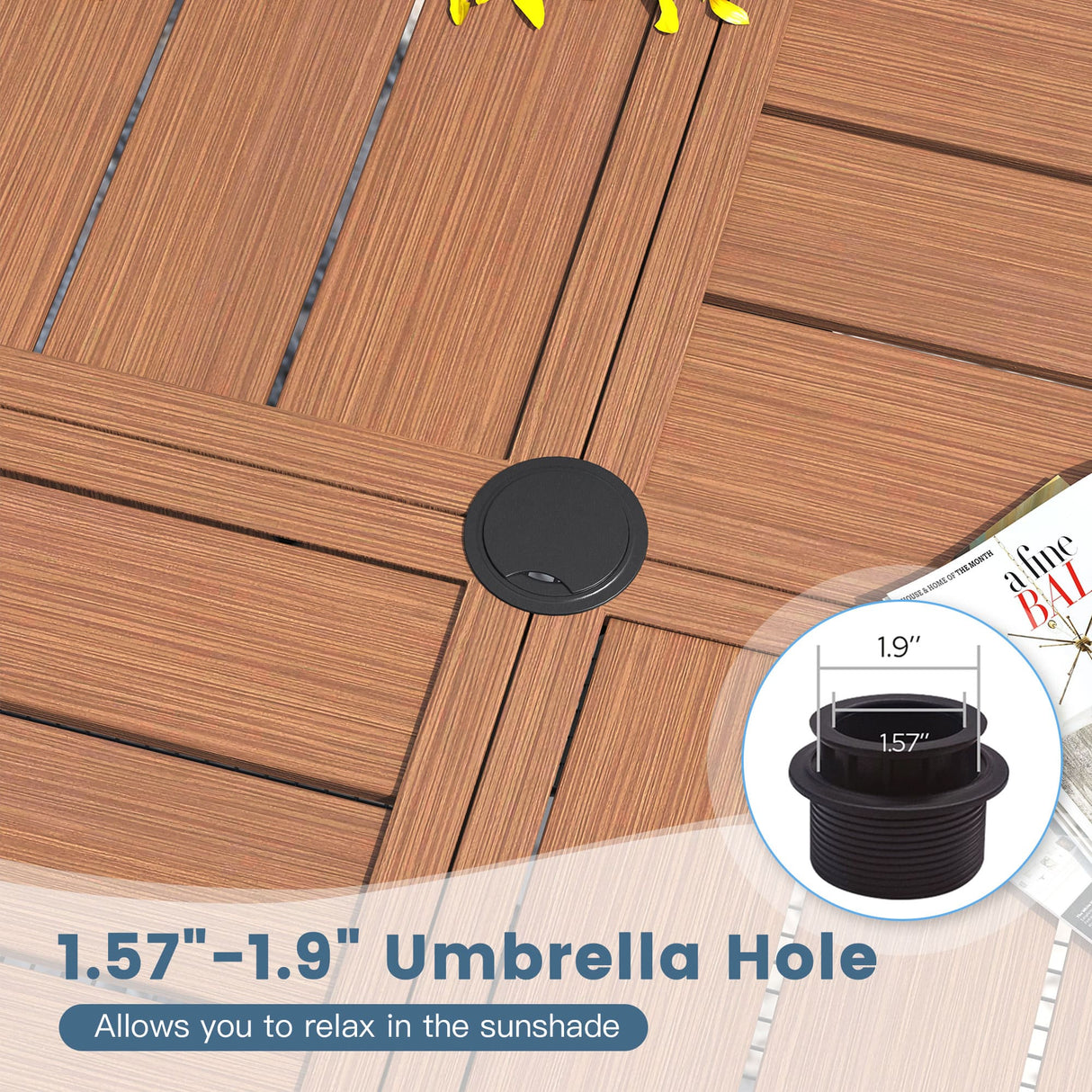 Vicllax Mesa redonda para patio de 42" con estante de almacenamiento y orificio para sombrilla ajustable