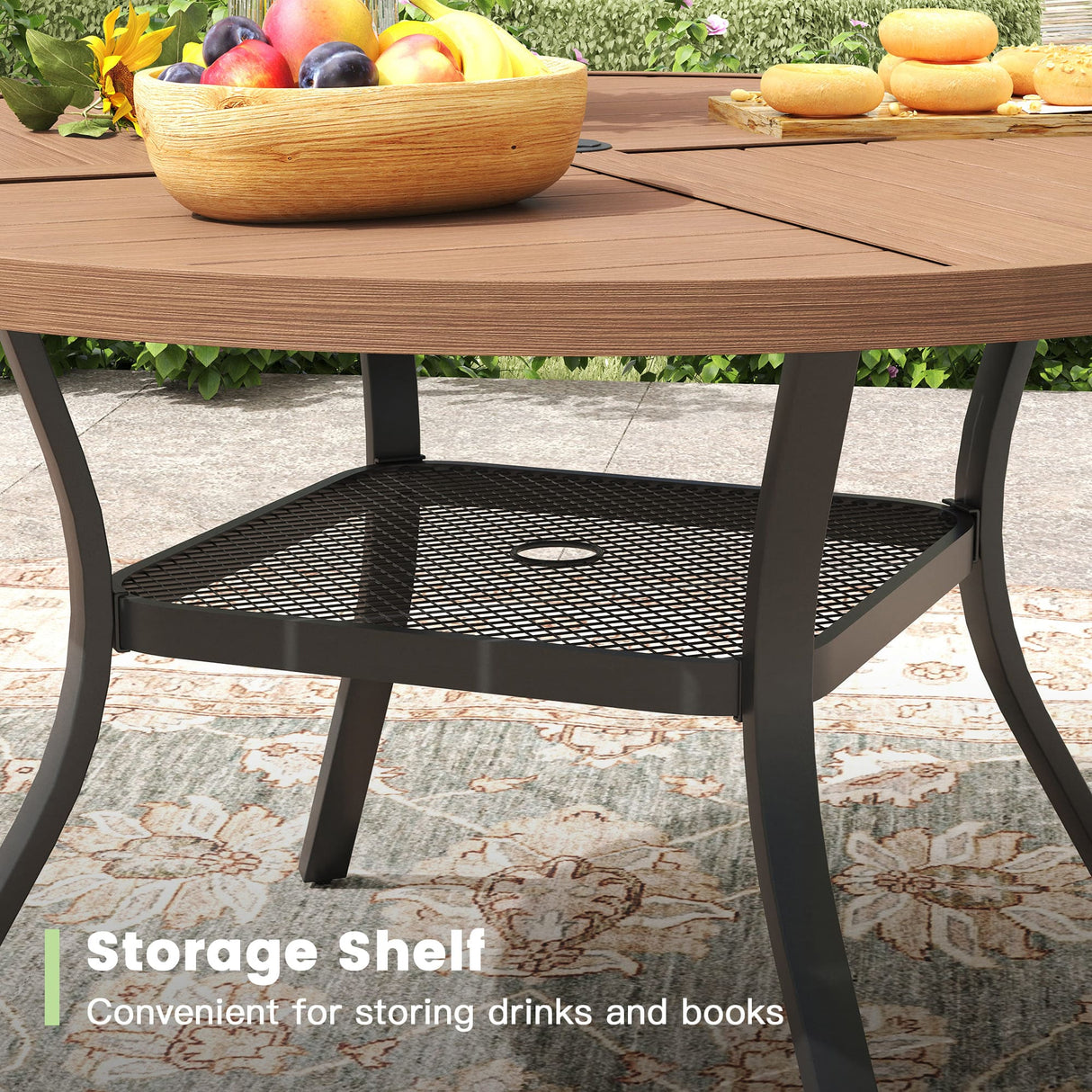 VICLLAX 5-pcs Outdoor Dining Set, 41” Round Metal Table with Umbrella Hole & 4 Swivel Textilene Chairs