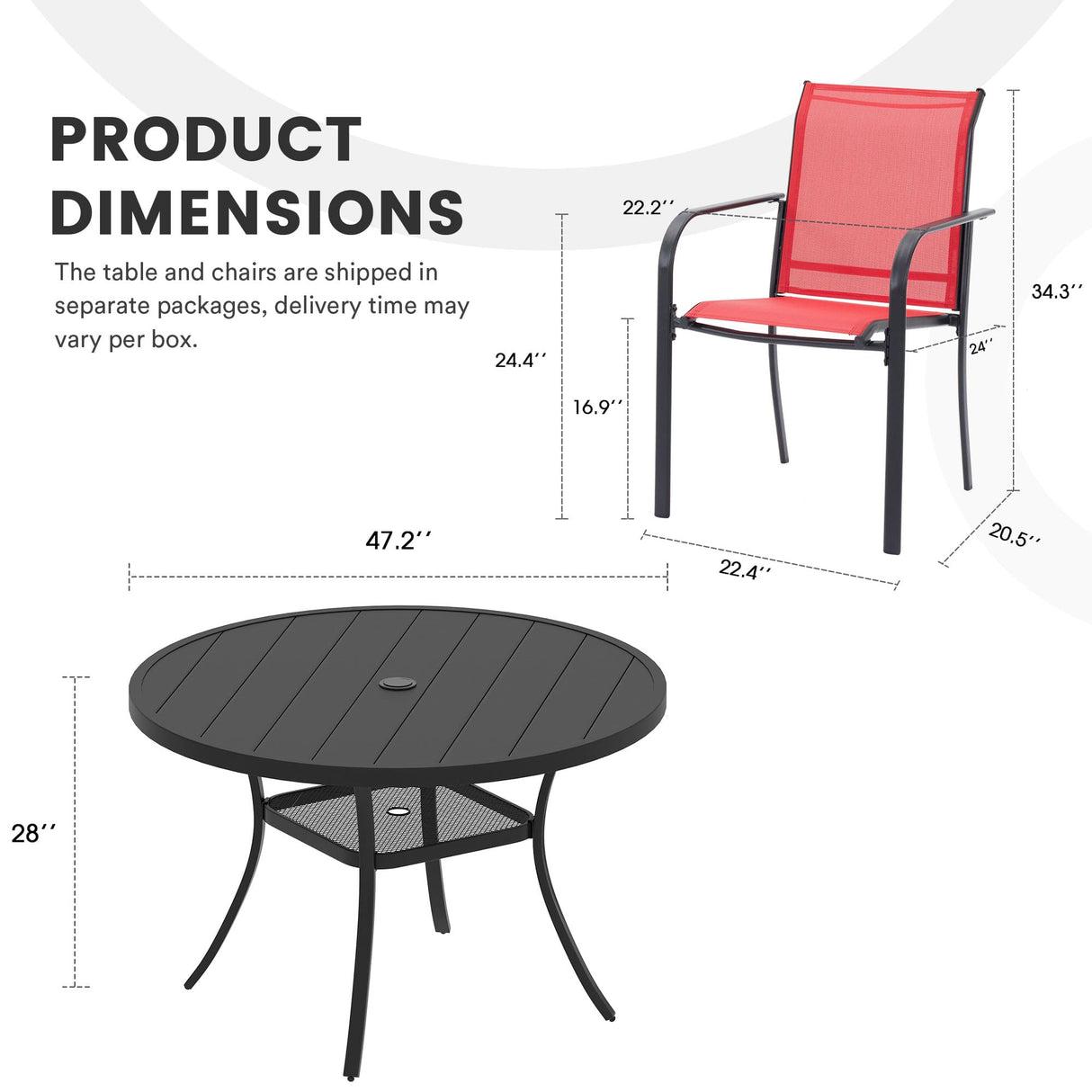 Vicllax 5/7 Pcs Outdoor Dining Set with Round Metal Table and Stackable Sling Chair