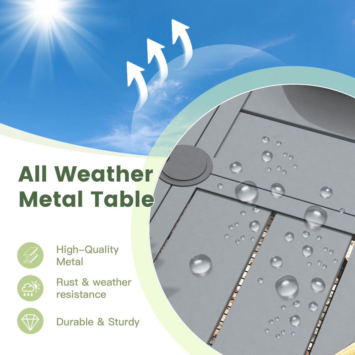 VICLLAX 7-pcs Outdoor Dining Set, 50” Round Metal Table with Umbrella Hole & 6 Swivel Textilene Chairs