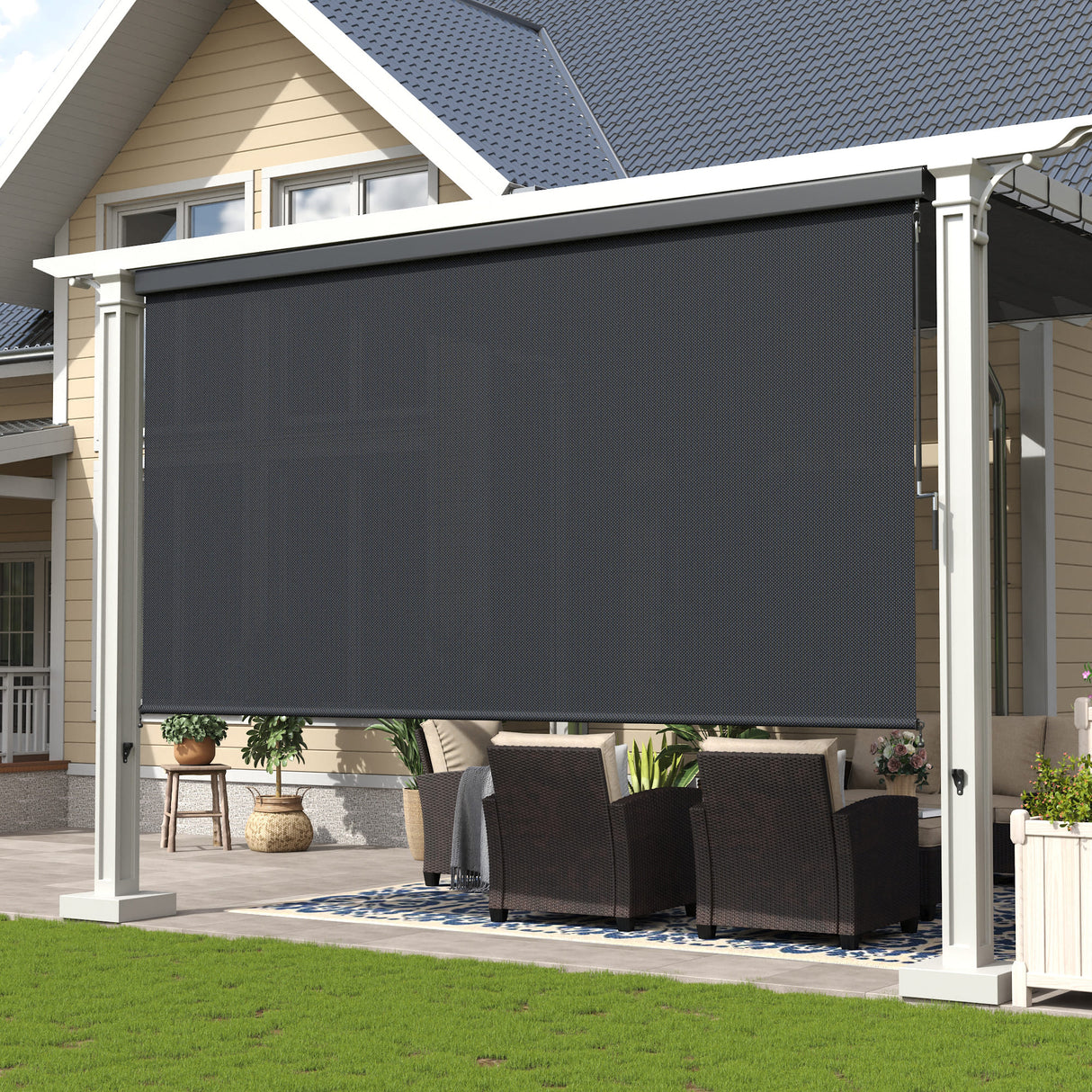 Vicllax Premium Patio Sun Blocking Roller Shade, Solar Shade with Aluminum Valance